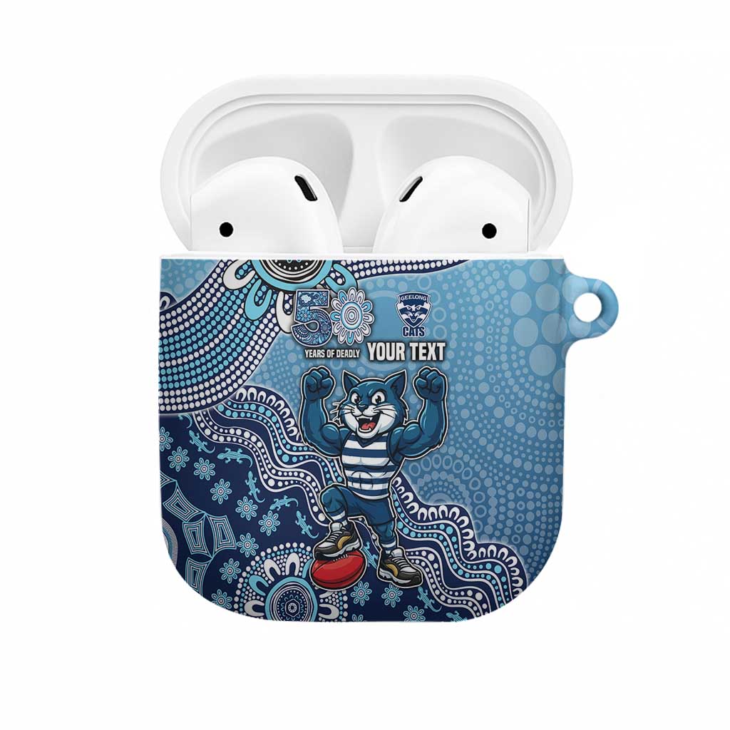 Personalized Geelong Cats Football Mascot AirPods Case Aboriginal Dot Art Style Vibrant Indigenous Pattern Design