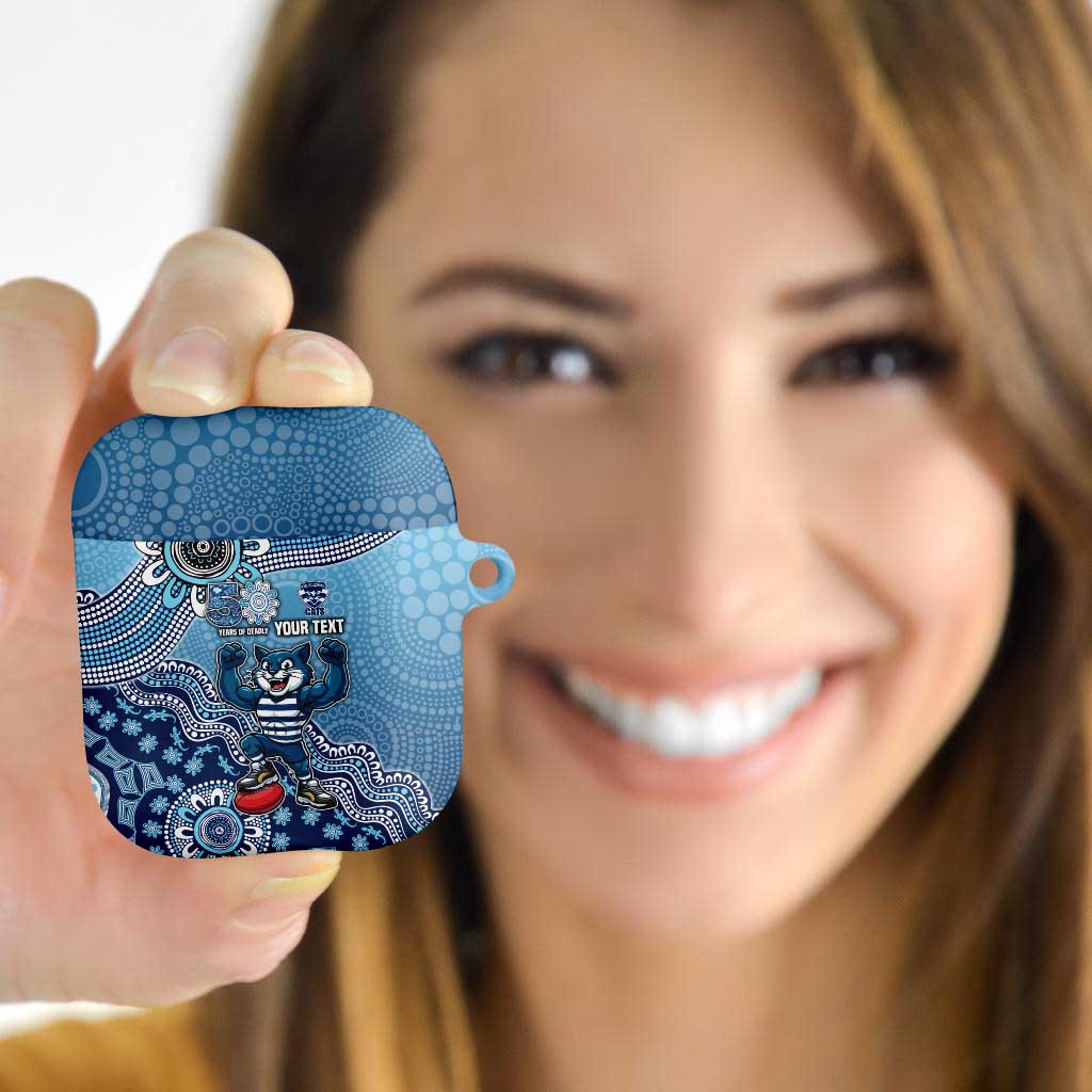 Personalized Geelong Cats Football Mascot AirPods Case Aboriginal Dot Art Style Vibrant Indigenous Pattern Design