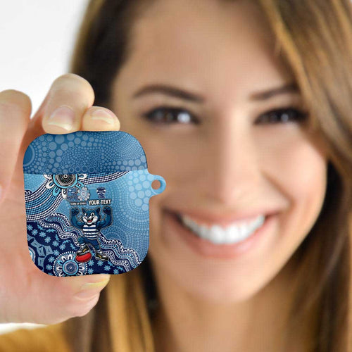 Personalized Geelong Cats Football Mascot AirPods Case Aboriginal Dot Art Style Vibrant Indigenous Pattern Design