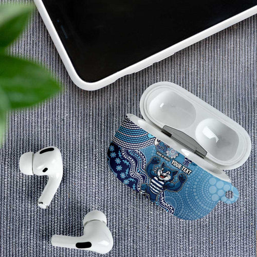 Personalized Geelong Cats Football Mascot AirPods Case Aboriginal Dot Art Style Vibrant Indigenous Pattern Design