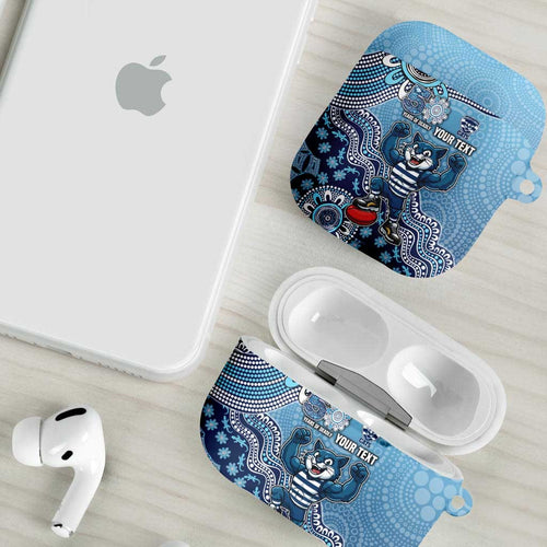 Personalized Geelong Cats Football Mascot AirPods Case Aboriginal Dot Art Style Vibrant Indigenous Pattern Design