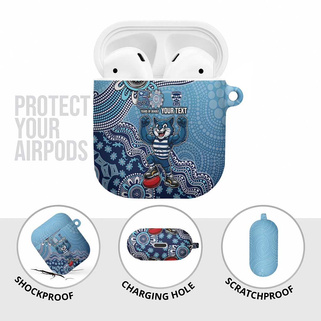 Personalized Geelong Cats Football Mascot AirPods Case Aboriginal Dot Art Style Vibrant Indigenous Pattern Design
