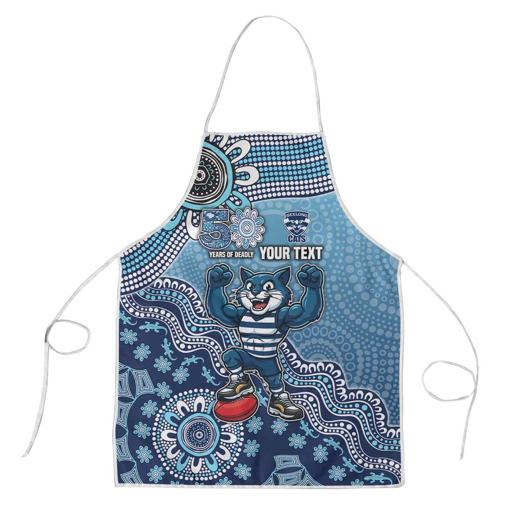 Personalized Geelong Cats Football Mascot Apron Aboriginal Dot Art Style Vibrant Indigenous Pattern Design