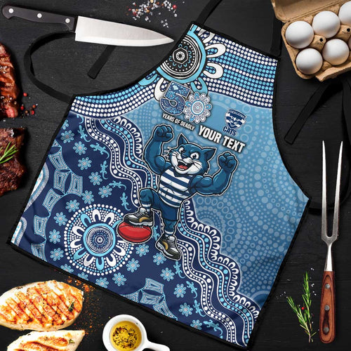 Personalized Geelong Cats Football Mascot Apron Aboriginal Dot Art Style Vibrant Indigenous Pattern Design