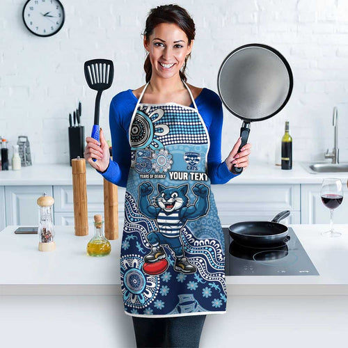 Personalized Geelong Cats Football Mascot Apron Aboriginal Dot Art Style Vibrant Indigenous Pattern Design