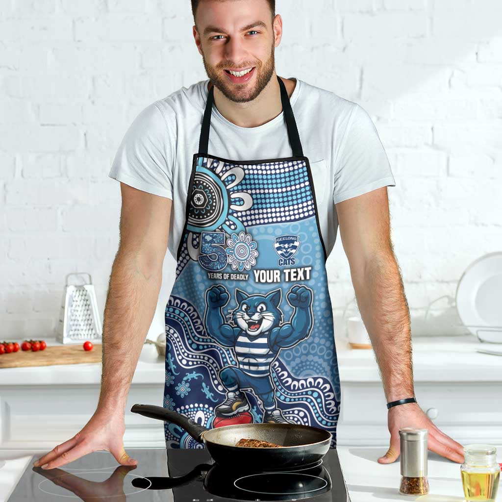 Personalized Geelong Cats Football Mascot Apron Aboriginal Dot Art Style Vibrant Indigenous Pattern Design