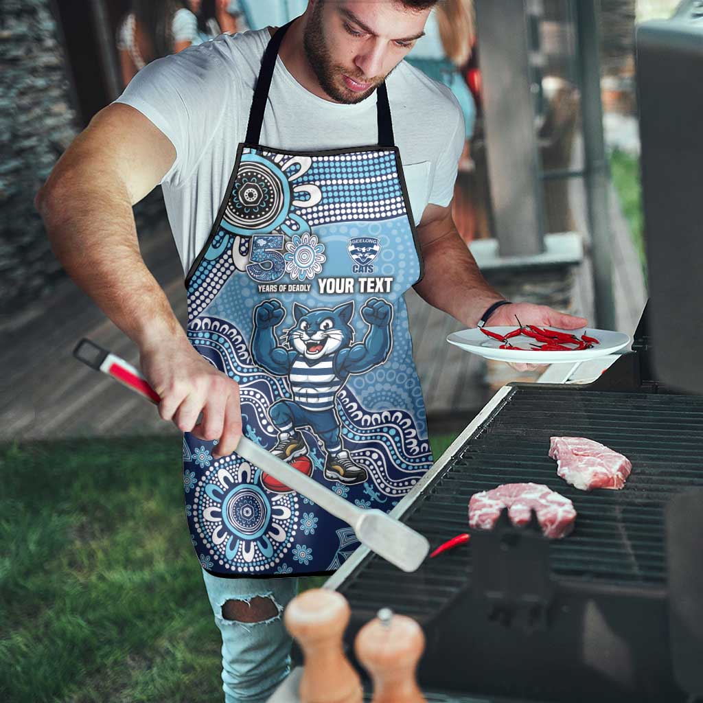Personalized Geelong Cats Football Mascot Apron Aboriginal Dot Art Style Vibrant Indigenous Pattern Design