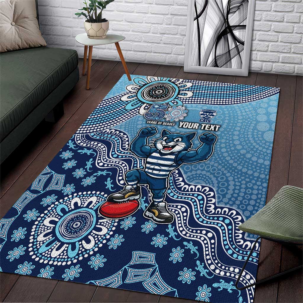 Personalized Geelong Cats Football Mascot Area Rug Aboriginal Dot Art Style Vibrant Indigenous Pattern Design