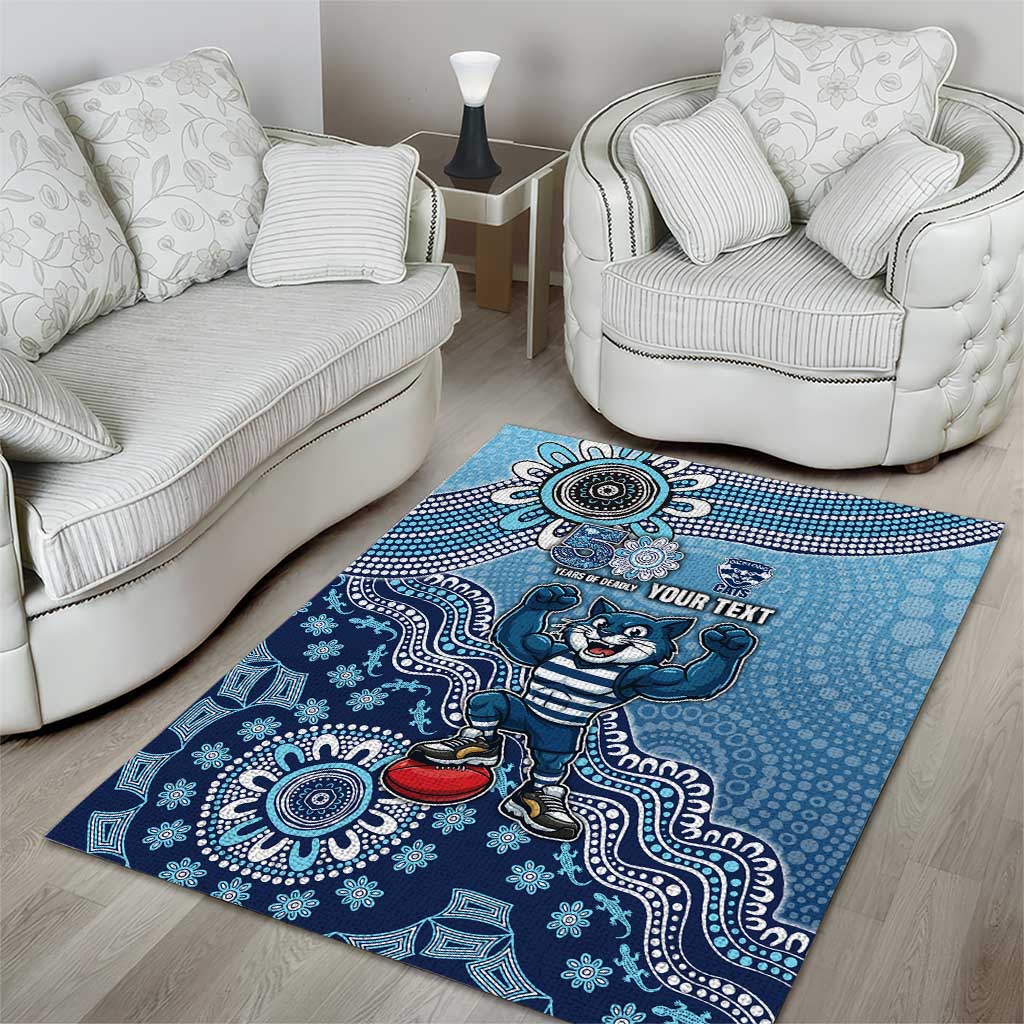 Personalized Geelong Cats Football Mascot Area Rug Aboriginal Dot Art Style Vibrant Indigenous Pattern Design