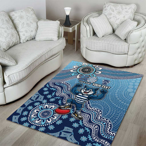 Personalized Geelong Cats Football Mascot Area Rug Aboriginal Dot Art Style Vibrant Indigenous Pattern Design