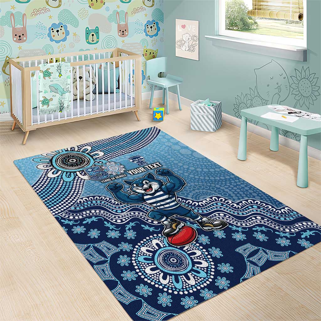 Personalized Geelong Cats Football Mascot Area Rug Aboriginal Dot Art Style Vibrant Indigenous Pattern Design