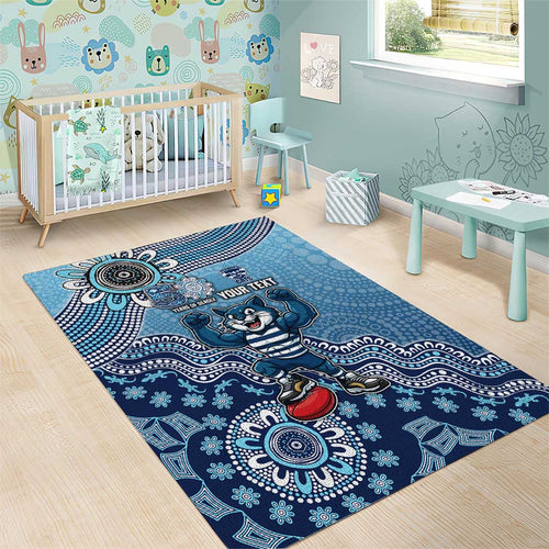 Personalized Geelong Cats Football Mascot Area Rug Aboriginal Dot Art Style Vibrant Indigenous Pattern Design