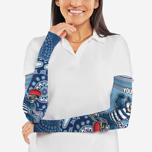 Personalized Geelong Cats Football Mascot Arm Sleeves Aboriginal Dot Art Style Vibrant Indigenous Pattern Design