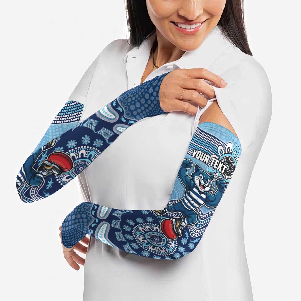 Personalized Geelong Cats Football Mascot Arm Sleeves Aboriginal Dot Art Style Vibrant Indigenous Pattern Design