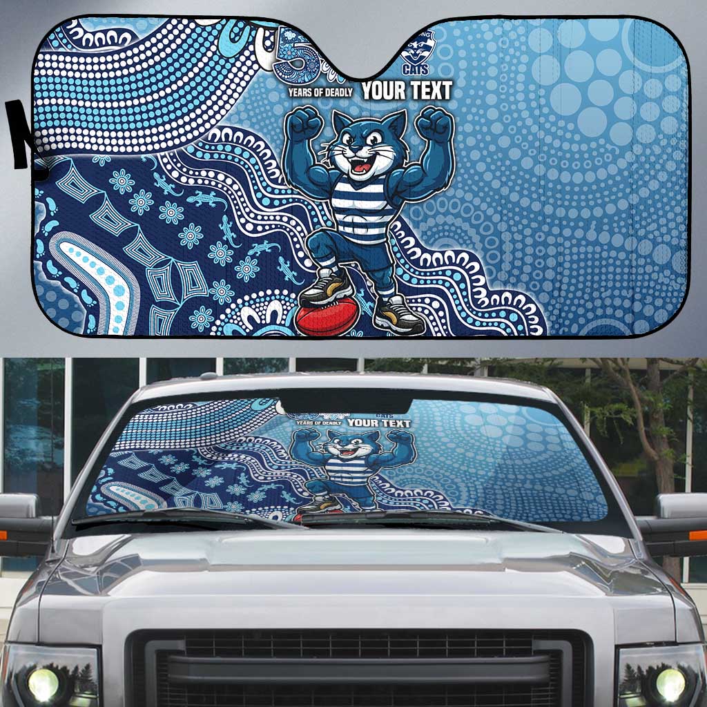 Personalized Geelong Cats Football Mascot Auto Sun Shade Aboriginal Dot Art Style Vibrant Indigenous Pattern Design