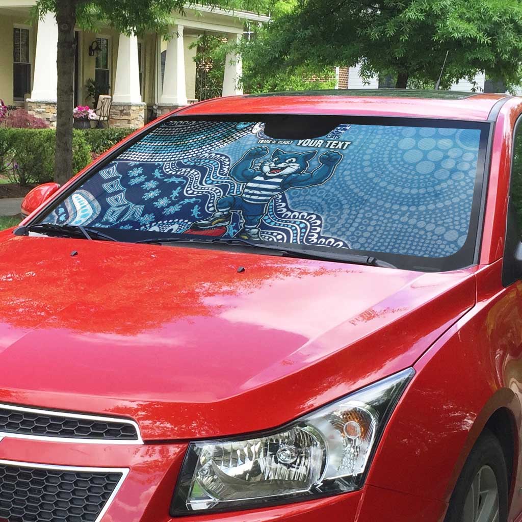 Personalized Geelong Cats Football Mascot Auto Sun Shade Aboriginal Dot Art Style Vibrant Indigenous Pattern Design