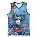 Personalized Geelong Cats Football Mascot Basketball Jersey Aboriginal Dot Art Style Vibrant Indigenous Pattern Design