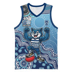 Personalized Geelong Cats Football Mascot Basketball Jersey Aboriginal Dot Art Style Vibrant Indigenous Pattern Design
