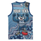 Personalized Geelong Cats Football Mascot Basketball Jersey Aboriginal Dot Art Style Vibrant Indigenous Pattern Design