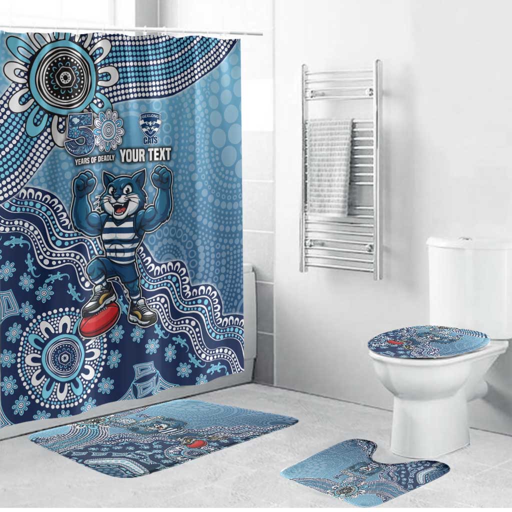 Personalized Geelong Cats Football Mascot Bathroom Set Aboriginal Dot Art Style Vibrant Indigenous Pattern Design