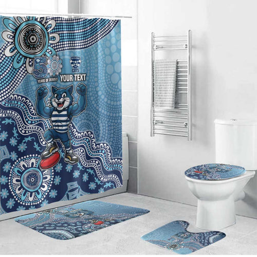 Personalized Geelong Cats Football Mascot Bathroom Set Aboriginal Dot Art Style Vibrant Indigenous Pattern Design