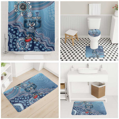 Personalized Geelong Cats Football Mascot Bathroom Set Aboriginal Dot Art Style Vibrant Indigenous Pattern Design