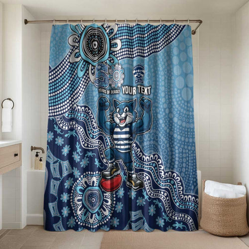 Personalized Geelong Cats Football Mascot Bathroom Set Aboriginal Dot Art Style Vibrant Indigenous Pattern Design