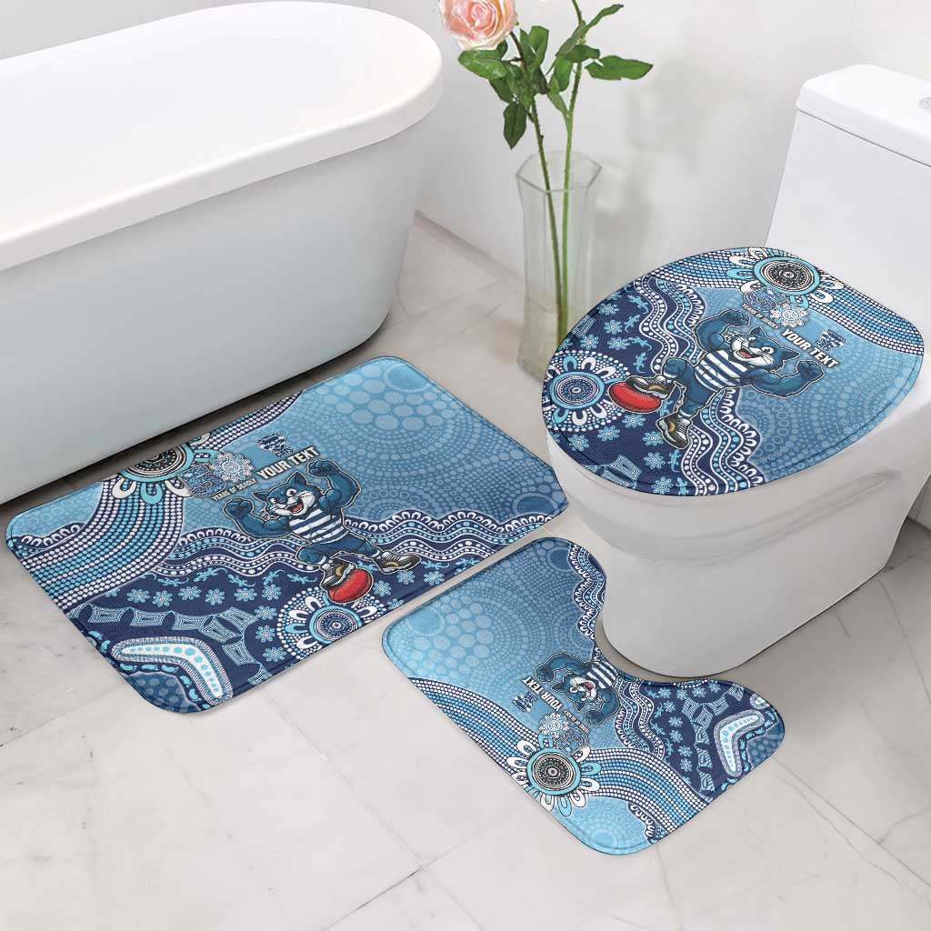 Personalized Geelong Cats Football Mascot Bathroom Set Aboriginal Dot Art Style Vibrant Indigenous Pattern Design