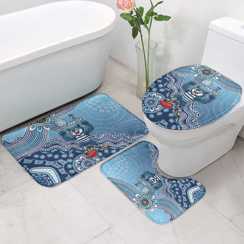 Personalized Geelong Cats Football Mascot Bathroom Set Aboriginal Dot Art Style Vibrant Indigenous Pattern Design