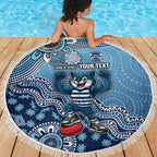 Personalized Geelong Cats Football Mascot Beach Blanket Aboriginal Dot Art Style Vibrant Indigenous Pattern Design