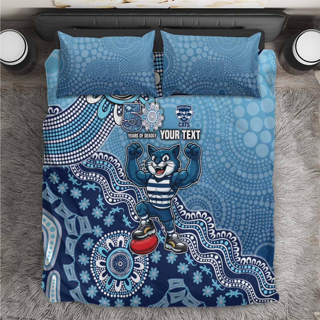 Personalized Geelong Cats Football Mascot Bedding Set Aboriginal Dot Art Style Vibrant Indigenous Pattern Design