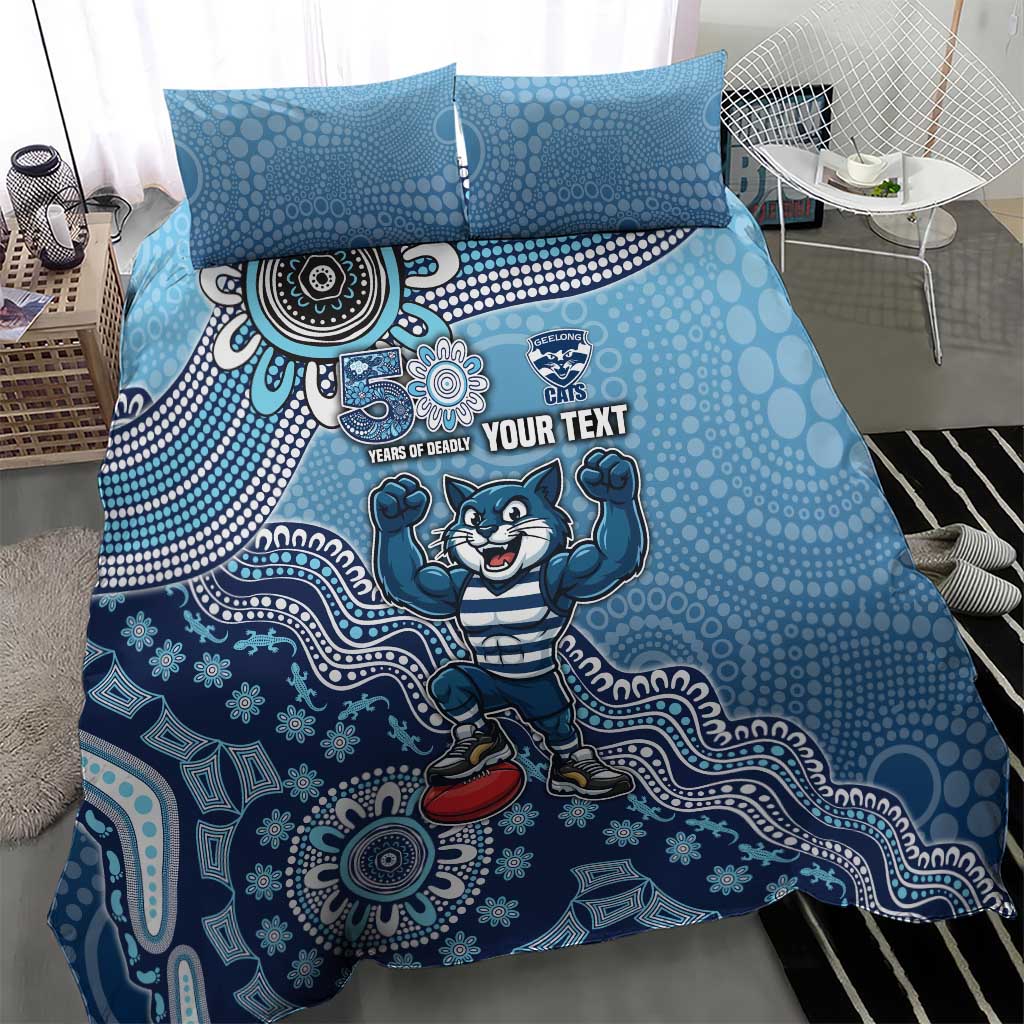 Personalized Geelong Cats Football Mascot Bedding Set Aboriginal Dot Art Style Vibrant Indigenous Pattern Design
