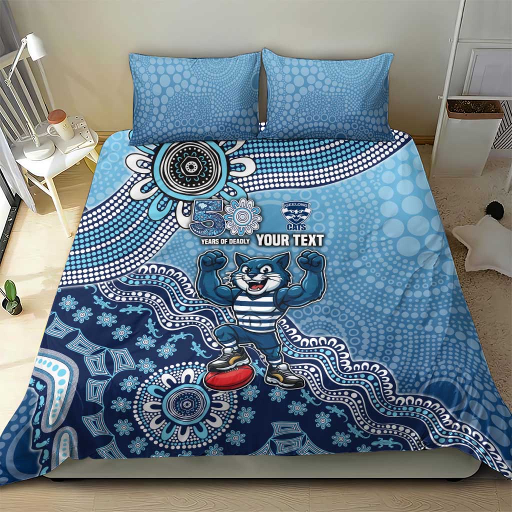 Personalized Geelong Cats Football Mascot Bedding Set Aboriginal Dot Art Style Vibrant Indigenous Pattern Design