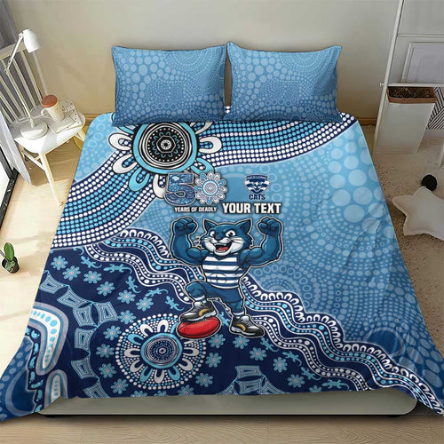 Personalized Geelong Cats Football Mascot Bedding Set Aboriginal Dot Art Style Vibrant Indigenous Pattern Design