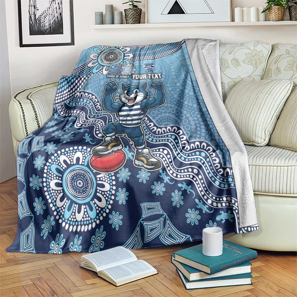 Personalized Geelong Cats Football Mascot Blanket Aboriginal Dot Art Style Vibrant Indigenous Pattern Design