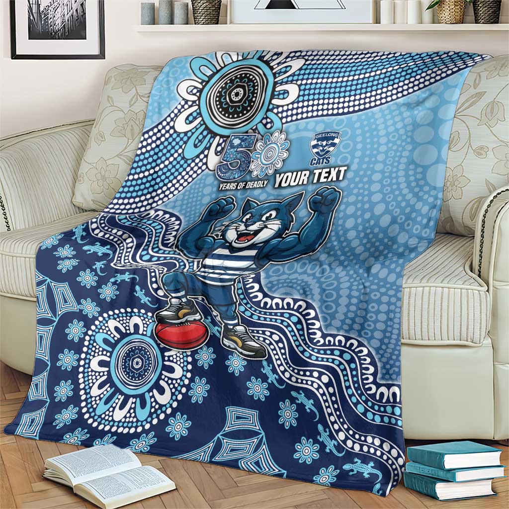 Personalized Geelong Cats Football Mascot Blanket Aboriginal Dot Art Style Vibrant Indigenous Pattern Design