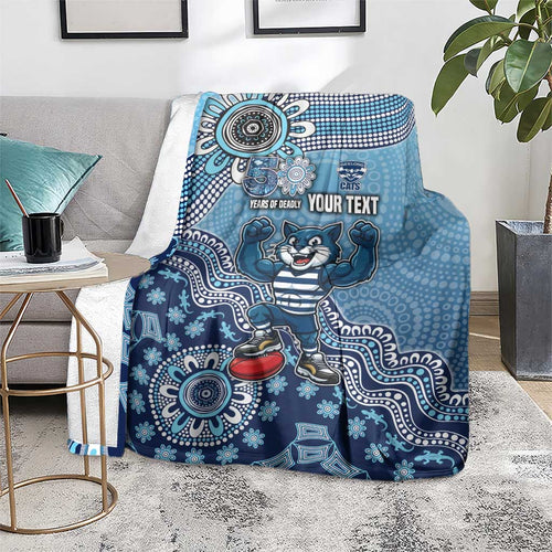 Personalized Geelong Cats Football Mascot Blanket Aboriginal Dot Art Style Vibrant Indigenous Pattern Design