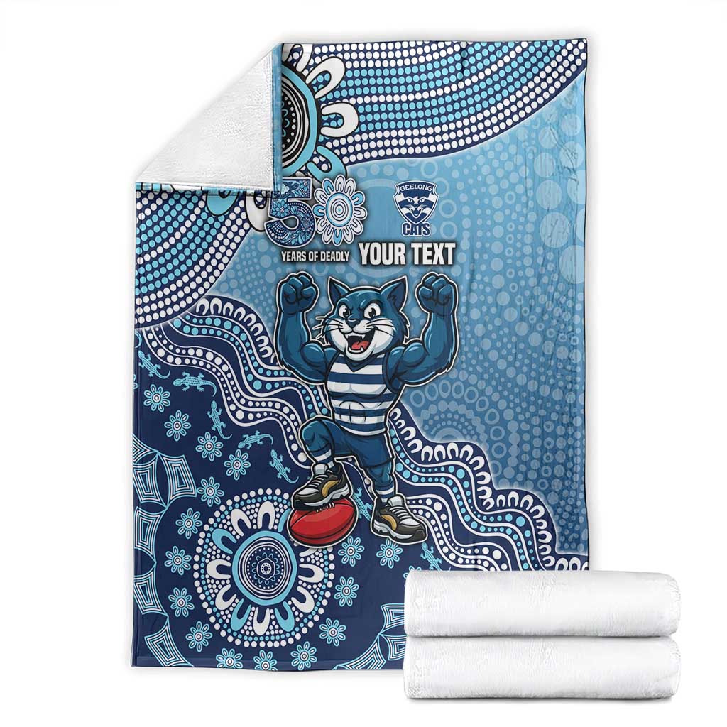 Personalized Geelong Cats Football Mascot Blanket Aboriginal Dot Art Style Vibrant Indigenous Pattern Design