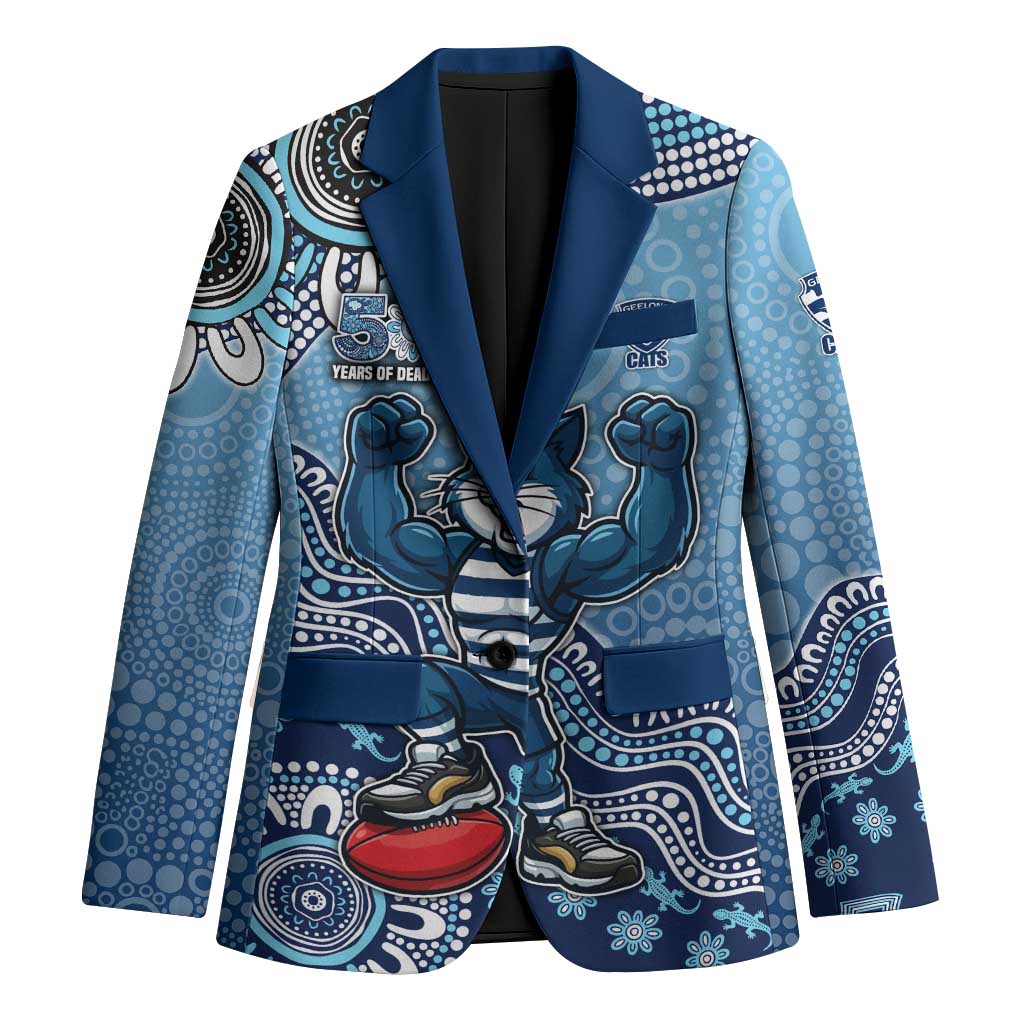Personalized Geelong Cats Football Mascot Blazer Aboriginal Dot Art Style Vibrant Indigenous Pattern Design