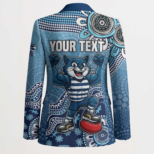 Personalized Geelong Cats Football Mascot Blazer Aboriginal Dot Art Style Vibrant Indigenous Pattern Design