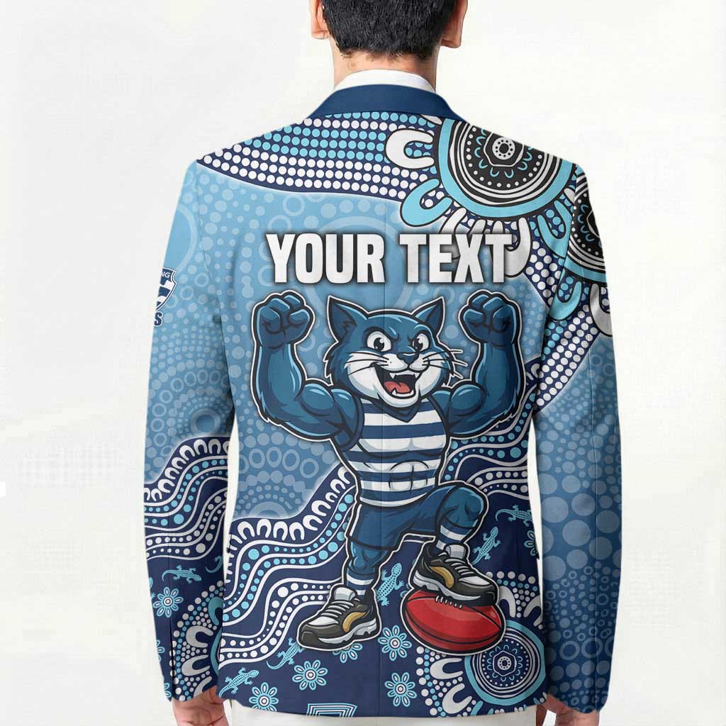 Personalized Geelong Cats Football Mascot Blazer Aboriginal Dot Art Style Vibrant Indigenous Pattern Design