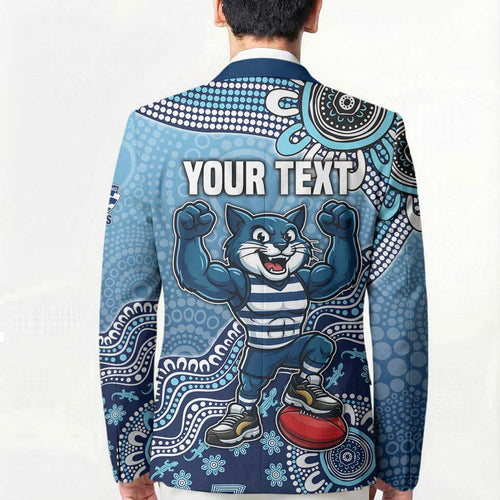 Personalized Geelong Cats Football Mascot Blazer Aboriginal Dot Art Style Vibrant Indigenous Pattern Design