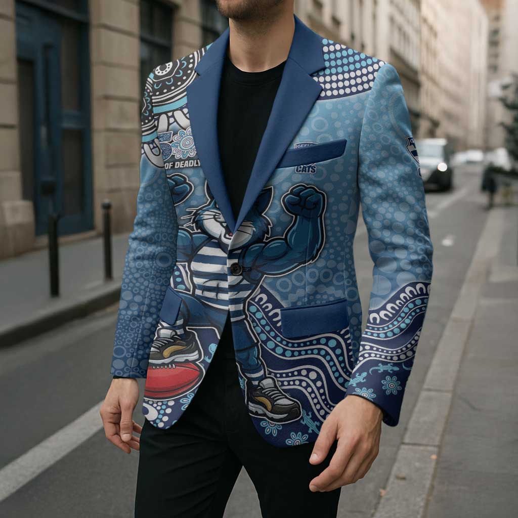 Personalized Geelong Cats Football Mascot Blazer Aboriginal Dot Art Style Vibrant Indigenous Pattern Design