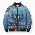Personalized Geelong Cats Football Mascot Bomber Puffer Jacket Aboriginal Dot Art Style Vibrant Indigenous Pattern Design