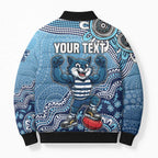 Personalized Geelong Cats Football Mascot Bomber Puffer Jacket Aboriginal Dot Art Style Vibrant Indigenous Pattern Design