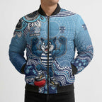 Personalized Geelong Cats Football Mascot Bomber Puffer Jacket Aboriginal Dot Art Style Vibrant Indigenous Pattern Design