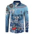 Personalized Geelong Cats Football Mascot Button Sweatshirt Aboriginal Dot Art Style Vibrant Indigenous Pattern Design