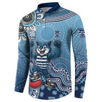 Personalized Geelong Cats Football Mascot Button Sweatshirt Aboriginal Dot Art Style Vibrant Indigenous Pattern Design