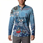 Personalized Geelong Cats Football Mascot Button Sweatshirt Aboriginal Dot Art Style Vibrant Indigenous Pattern Design
