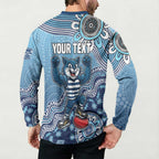 Personalized Geelong Cats Football Mascot Button Sweatshirt Aboriginal Dot Art Style Vibrant Indigenous Pattern Design